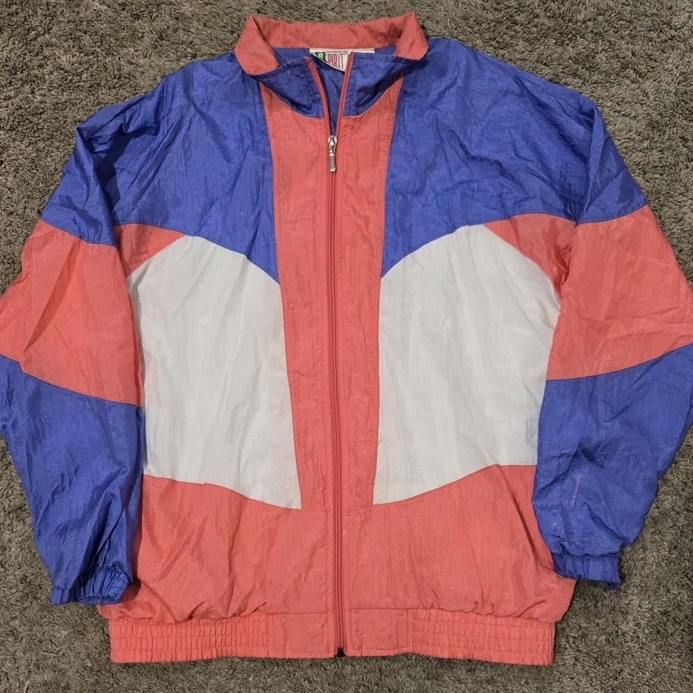 Vintage 80s 90s Windbreaker Pink/White Color Block Womens Size Medium